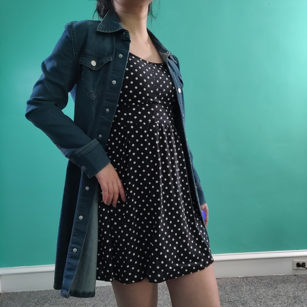 H&M Blue & White Polka Dot Sweetheart Strap Dress